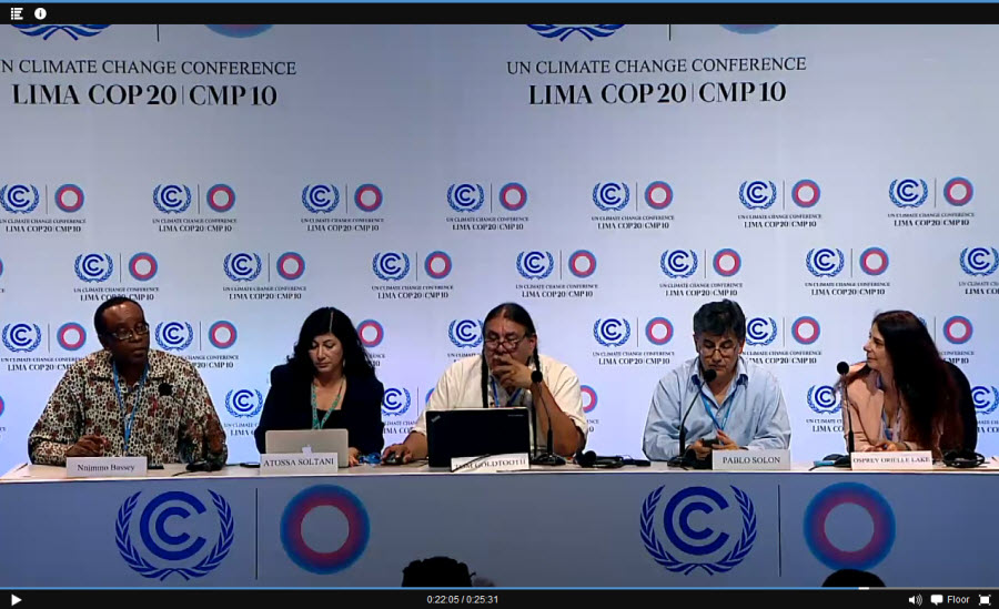 Rights of Nature Tribunal Press Conference at UNFCCC COP20 in Lima