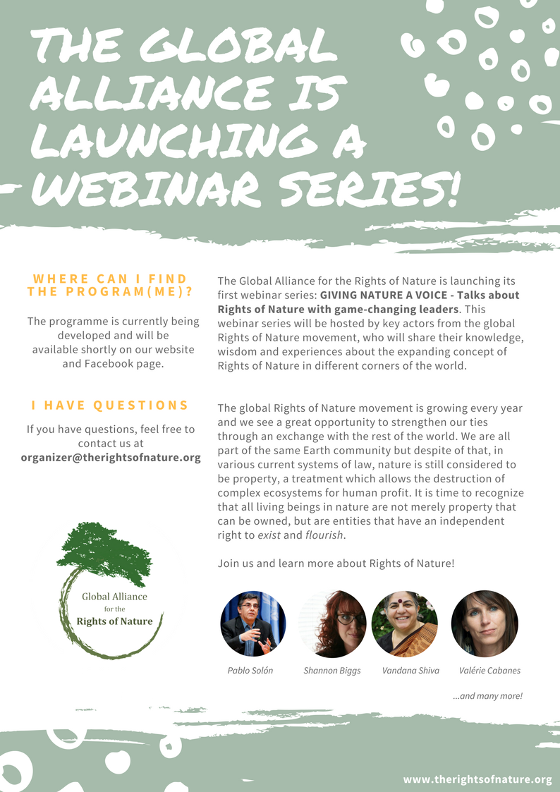 “GIVING NATURE A VOICE” – The Global Alliance for the Rights of Nature’s first ever Webinar Series!